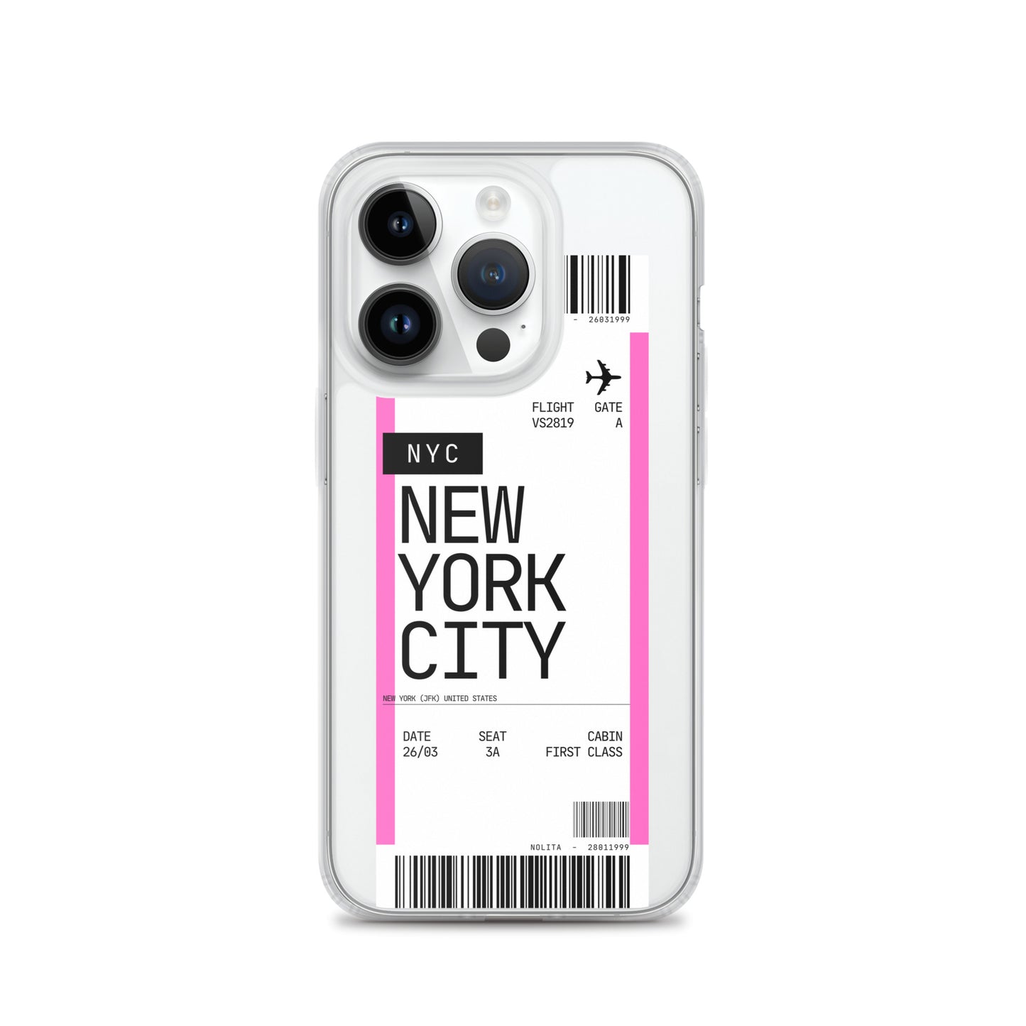 Nolita NYC Plane Ticket iPhone Case, iPhone 14 Pro