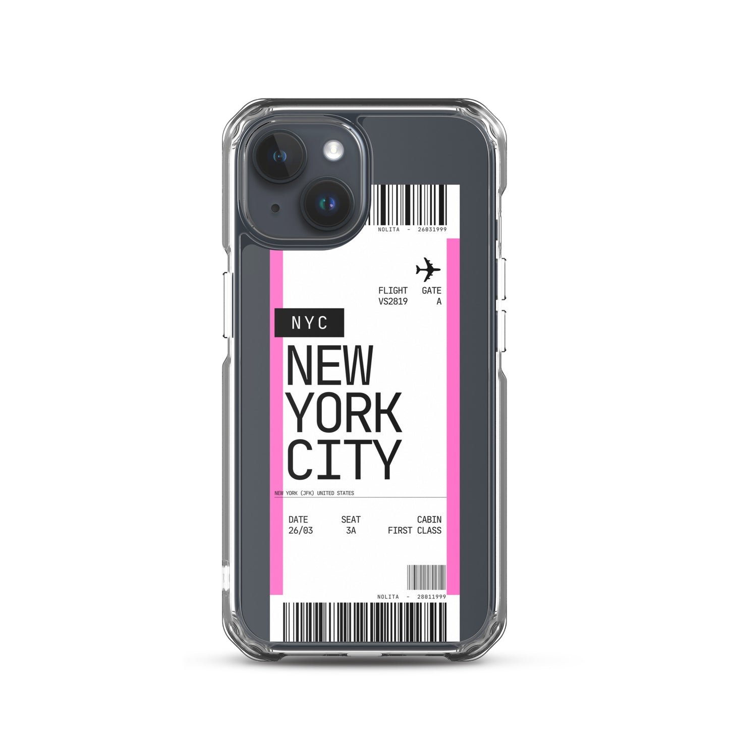 Nolita NYC Plane Ticket iPhone Case, iPhone 15