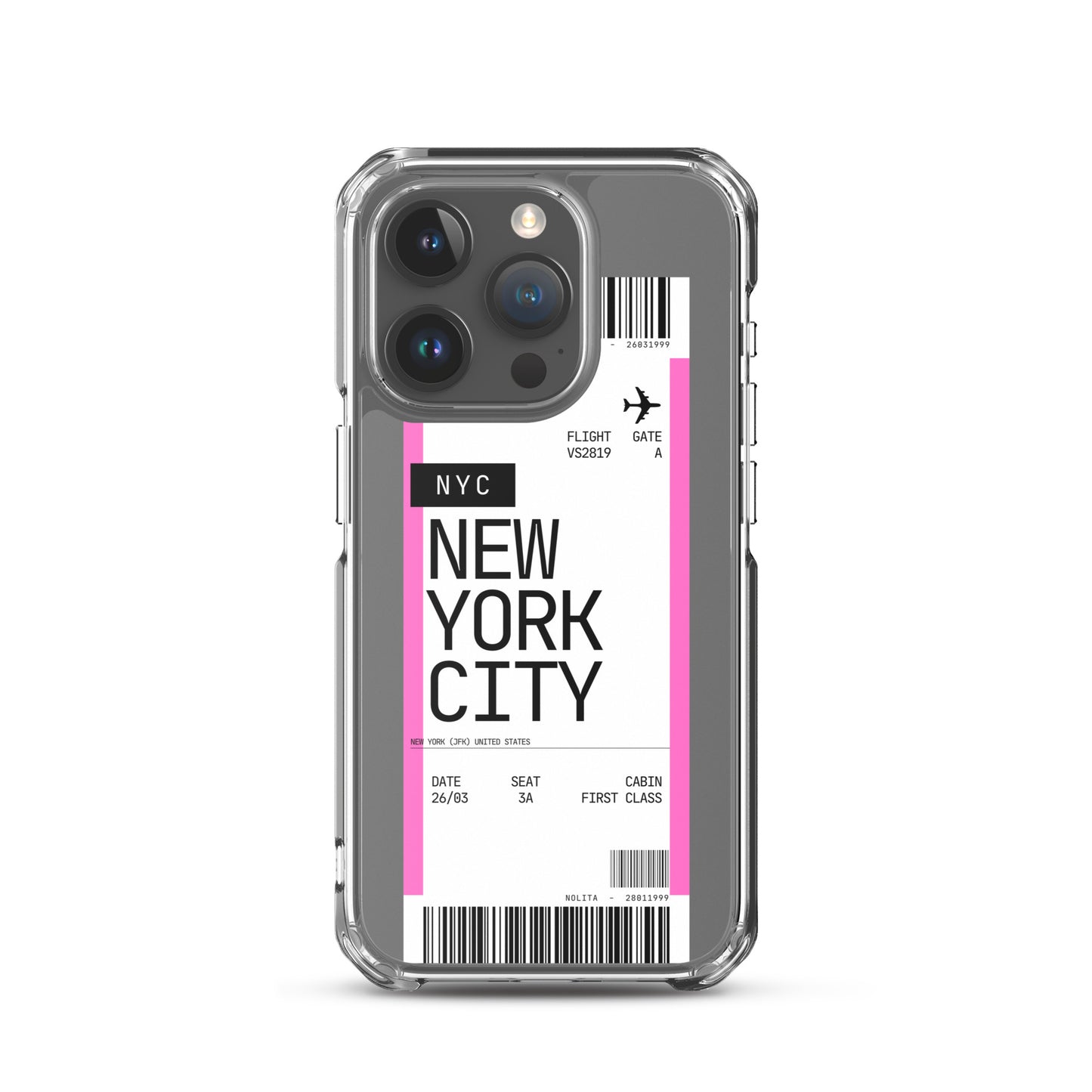 Nolita NYC Plane Ticket iPhone Case, iPhone 15 Pro